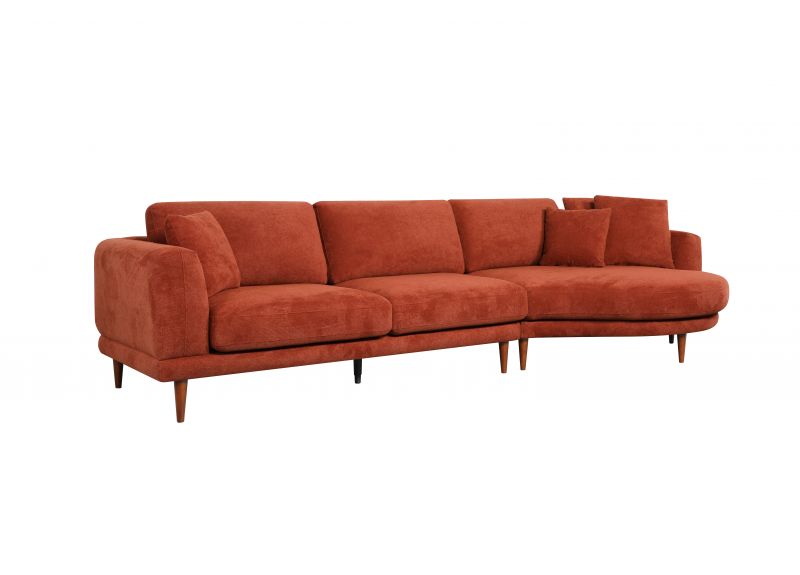 2 Seater Sofa Fabric with Short Curvy Chaise Lounge - Leura